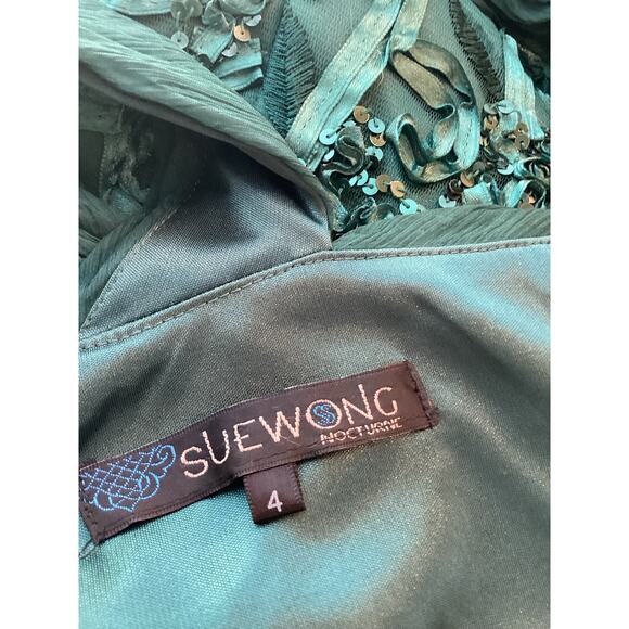 Sue Wong Emerald Green One Shoulder Sequins Mini Cocktail Formal Evening Dress 4 - Picture 5 of 7